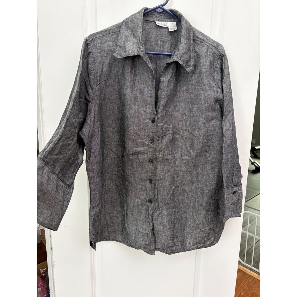Harve Benard Womens 1X Charcoal Gray Linen Cotton Button Down Shirt Tunic Casual